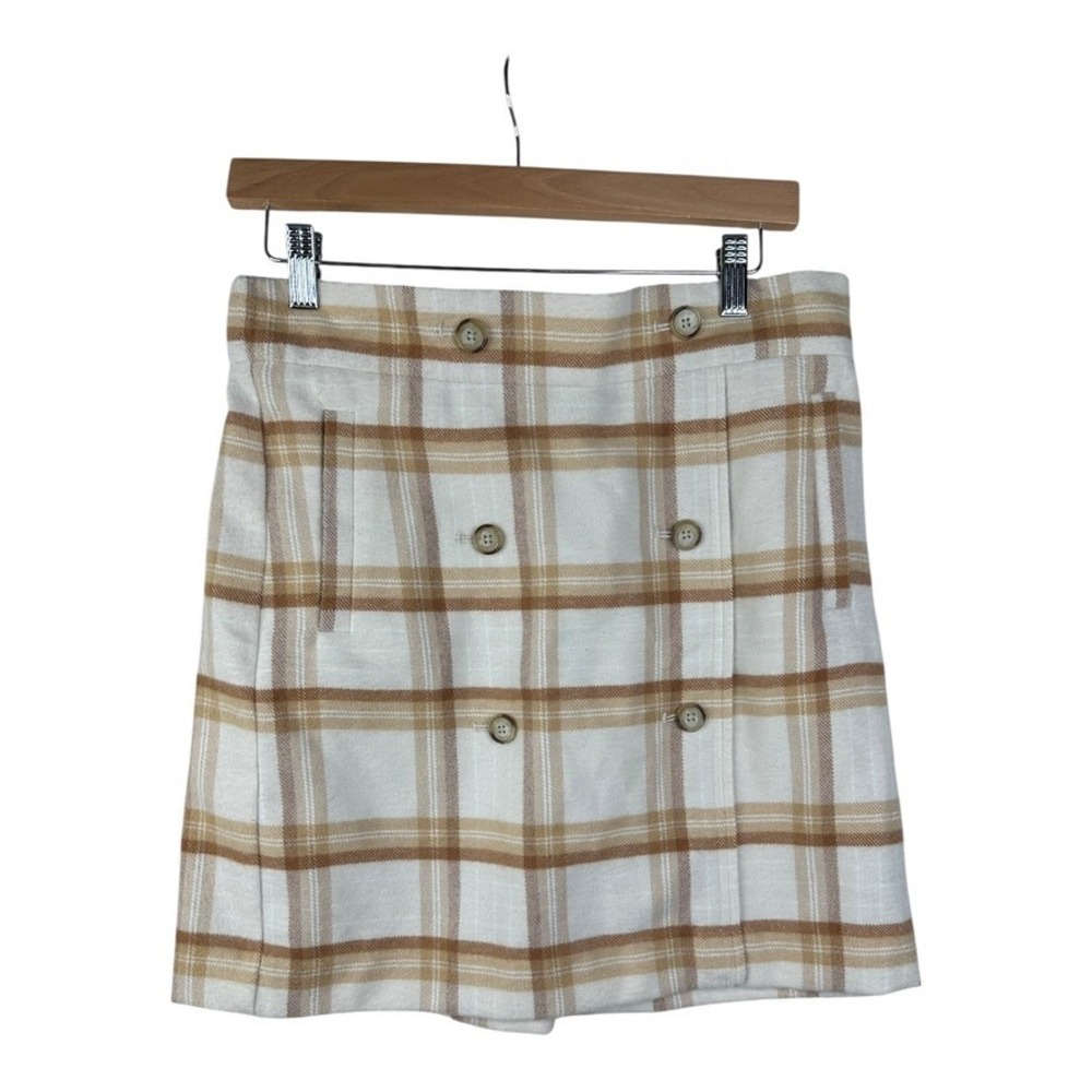 LOFT Outlet Women's Plaid Button Front Mini Skirt Beige Tan Size‎ Medium